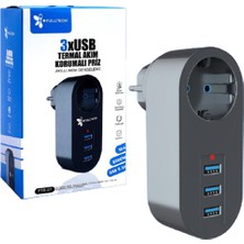 Fulltech Termal Akım Korumalı Tekli Priz - Akıllı Akım Dengeleme - 3xusb  - Isıya Karşı Dayanıklı