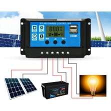 Schulzz 30A Dijital Solar Şarj Regülatörü Akü Kontrol Cihazı Güneş Paneli Kontrol Cihazı Dual USB 390W Güç