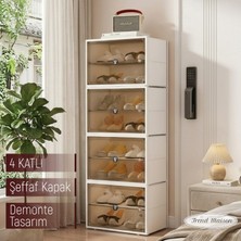 Trend Maison Çok Amaçlı Modüler 4 Katlı Şeffaf Kapaklı Ayakkabılık Demonte Ayakkabı Saklama ve Düzenleme