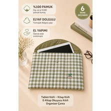 Baby Kangaroo 11-13 Inç Tablet Kılıfı, Yeşil Kareli Desen Kitap Kılıfı, E-Kitap Okuyucu Kılıfı ,organizer Çanta 30X20 cm