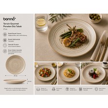 Bonnami Bonna Terrain Gourmet Porselen Düz Tabak 27 cm - Rustik Desenli Premium Servis ve Yemek Tabağı