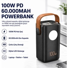 Powerbank 100W PD 60000mAh Ultra Yüksek Kapasiteli Çoklu Çıkışlı Dijital Göstergeli Hızlı Taşınabilir Şarj Cihazı