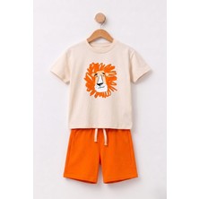 Bican Erkek Çocuk Aslan Baskılı %100 Pamuklu T-Shirt ve Şort Alt Üst Takı