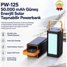 Hızlı Store 50000 mAh Solar Powerbank Güneş Enerjili Dahili Kablolu LED Fenerli Taşınabilir Şarj Cihazı
