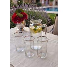 SEÇKİNEV Sahra 4 Parça Sürahi&su Bardağı Takımı Sürahi: 1litre Bardak: 335CC El Boyama Gerçek Altın&gümüş Tonu