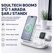 Hızlı Store Soultech Boom3 15W 3-in-1 Kablosuz Şarj İstasyonu – Telefon, Apple Watch ve Kulaklık için Qi Wireless Charging Stand