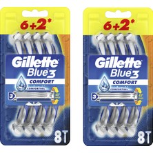 Gillette Blue3 Comfort Kullan-At Tıraş Bıçağı 8'li 2 Adet Premium Kalite ile Konforlu Tıraş