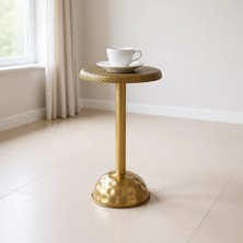 Valda Fırçalanmış Gold Dövme Demir Şık Kahve Sunum Sehpası 25X55 cm