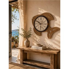Home İnn Marin Balık Duvar Saati Hasır Görünümlü Dekoratif Salon Saati 50 cm