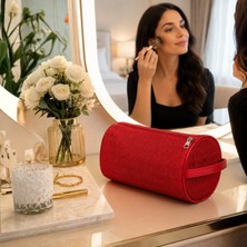 Multi Trendy Kırmızı Makyaj Çantası Fermuarlı Seyahat Kozmetik Organizer El Çantası