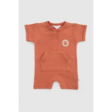 Little Gusto Organik Pamuk Bebek Şort Tulum Turuncu