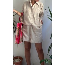 Lasorella Butik Kadın Taş Renkli Şort Gömlek Takım