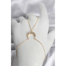 Pirinç Gold Renk Hilal Model Zirkon Taşlı Kadın Şahmeran