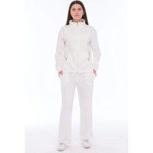 Trendhill Kadın Pamuklu Fermuarlı Geniş Paça Eşofman Takımı Ekru 8528