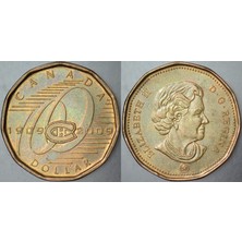 Banknoting Kanada 1 Dolar 2009 Hatıra-Buz Hokeyi Montreal Canadıans Takımı 100. Yıl. Kraliçe Elizabeth 26,5 Mm.