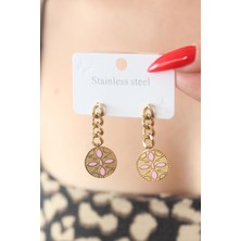 Coco Shopier 316L Çelik Gold Renk Sallantı Çiçek Model Işleme Detay Kadın Küpe