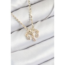 Coco Shopier Pirinç Zirkon Taşlı Sallantılı Göz Model Ezme Zincir Gold Renk Kadın Kolye