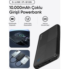 S-Link IP-G12N 10000MAH Micro+Usb+ Type-C Giriş+Çıkış Siyah Taşınabilir Pil Şarj Cihazı Powerbank