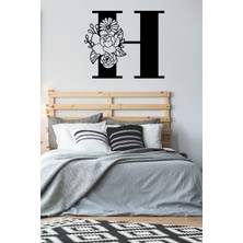 Mikasso Siyah Ahşap Çiçek Işlemeli H Harfi Duvar Dekoru Salon Oturma / Yatak Odası Için 30X30 cm Mdf Tablo A