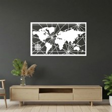 Mikasso Global Network (Küresel Ağ) Lazer Kesim Ahşap Duvar Dekoru Ahşap Beyaz