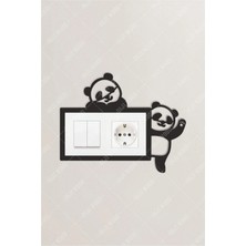 Mikasso Panda Dekor Çocuk Odası Priz Çerçevesi Ahşap Siyah