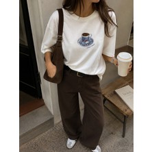 Fandr Studio Beyaz %100 Pamuk Oversize Fit Turkish Coffee T-Shirt