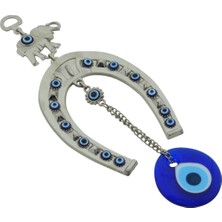 Mikasso Nal ve Fil Figürlü Nazar Boncuklu Metal Duvar Süsü (25CMX10CM) Metal Gri