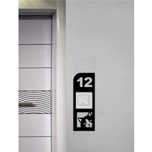 Mikasso Kedi Zil Çerçevei Daire Kapı Numarası Ahşap Mdf Duvar Dekor Ahşap Siyah