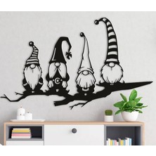 Mikasso Şapkalı Cüceler Çerçeve Duvar Tablo Dekor Ahşap Lazer Kesim Hediyelik Eşya 40X30 cm Ahşap Siyah