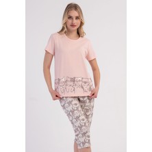Vienetta Pamuklu Kadın Kısa Kol Kaprili Pijama Takım, 603010