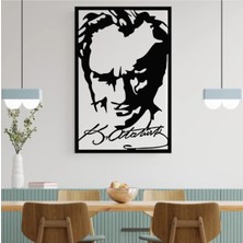 Mikasso Atatürk Portre Imza Duvar Süsü - Duvar Dekoru Ahşap Siyah