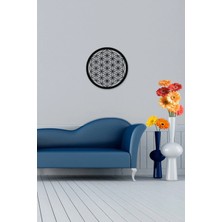 Mikasso Siyah Ahşap Yaşam Çiçeği Geometrik Duvar Dekoru Salon Oturma Odası Yatak Odası Için 40X40CM Tablo Ah