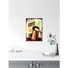 Mikasso Mutfak, Çay, Kahve Retro Ahşap Poster Tablo Seti Ahşap Haki