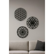 Mikasso Yaşam Çiçeği Sri Yantra Torus Nefesi Duvar Dekoru Ahşap Siyah