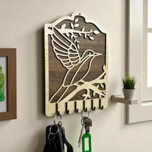 Mikasso Dekoratif Ahşap Kuş Figürlü Anahtar Askılığı – 16X22 Cm, Duvar Tipi Ahşap Bej