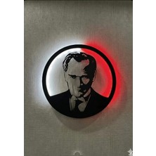 Mikasso Atatürk Kablosuz Ledli Duvar Dekorasyon Ahşap Siyah
