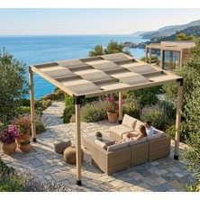 Iahşap Dört Direkli Dalgılı Brandalı Gölgelikli Dekoratif Bahçe Pergola