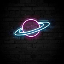 Mikasso Neon LED Dekoratif Duvar Aydınlatması - Çocuk Odası - Gezegen - Satürn - Pleksi Plastik Altın
