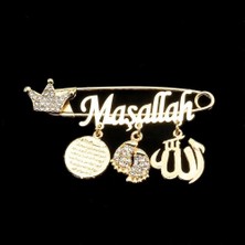 Sahi Aksesuar Maşallah Yazılı Bebek Yaka İğnesi 37 Kristal Taşlı Altın Sarı Renk Kaplama