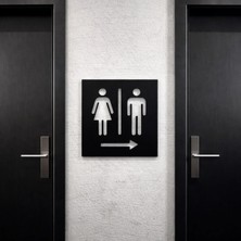 Mikasso Bay ve Wc Yazılı Görsel Ok Işareti NO133 Ahşap Siyah