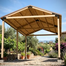 Iahşap Altı Direkli Izmir Çatılı Su Yalıtımlı Pergola - Osb ve Membran Kaplamalı