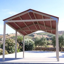 Iahşap Altı Direkli Izmir Çatılı Trapez Sac Kaplı Büyük Boy Pergola