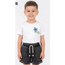 Trend Bee Trendebee Kids 2li Takım Penye Kotlu Palm Surf Baskılı Beyaz