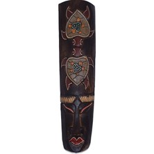 Mikasso Ahşap Surat Mask 50 cm Çift Kaplumbağa Boyalı Yüz Duvar Objesi Maske Ahşap Çok Renkli