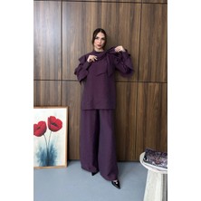 Esma Gündoğdu Rosa Bağlama Detaylı Takım Mürdüm