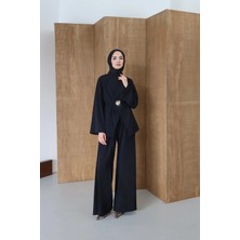 Esma Gündoğdu Twill Kruvaze Takım Siyah