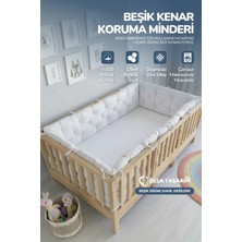 Yasetex Tasarım Beşik Kenar Koruma Minderi %100 Pamuk - Montessori Yatak Uyumlu - Beyaz - Buble Soft