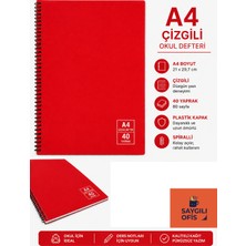 40 Yaprak A4 Spiralli Pp Kapak Çizgili Defter