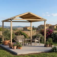 Iahşap Dört Direkli Çatılı Su Yalıtımlı Pergola - Osb ve Membran Kaplamalı
