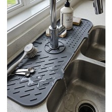 Elçi Home Silikon Musluk ve Lavabo Matı - Su Tutucu Silikon Mat - Gri 36*14 cm